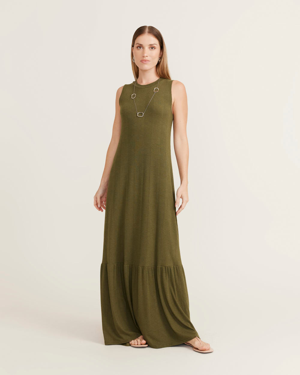 Vestido Longo Marias Decote Canoa - Verde Oliva