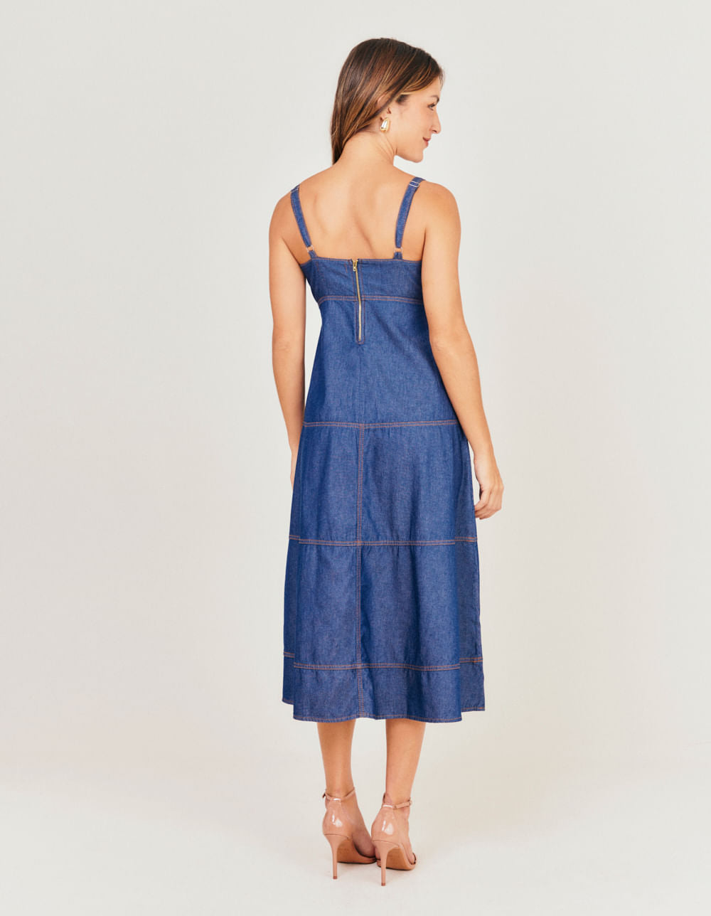 Vestido Liocel Pesponto Recortes - Denim Escuro