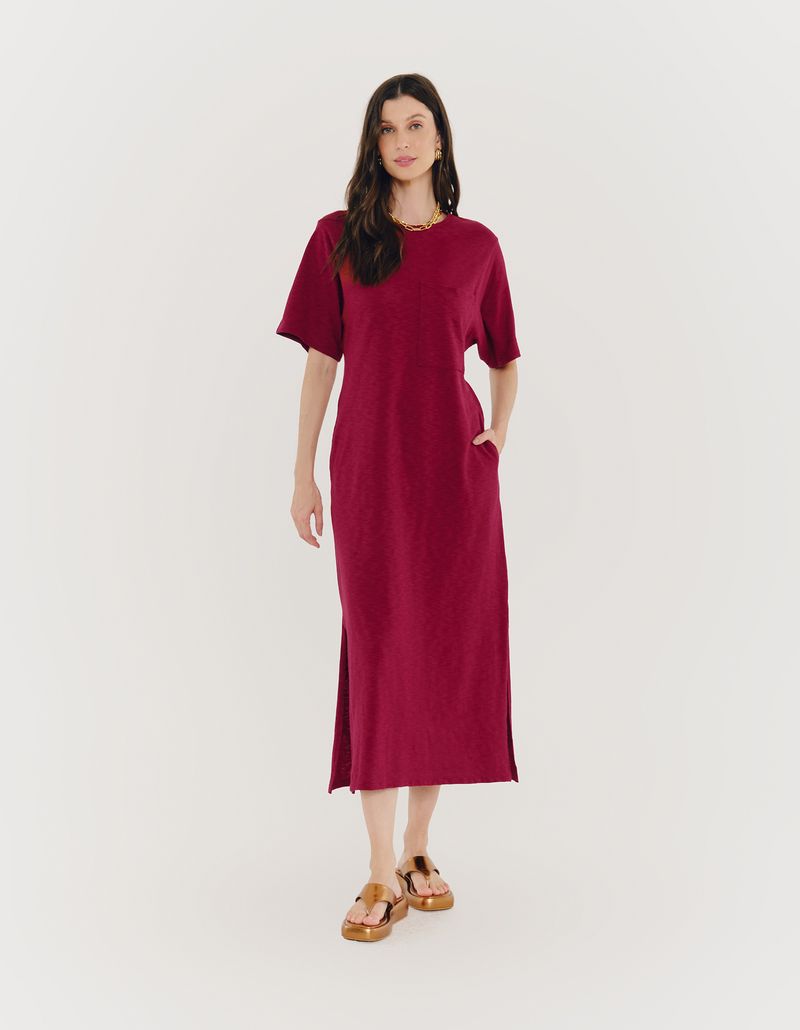 Vestido Midi Fenda Lateral - Vinho