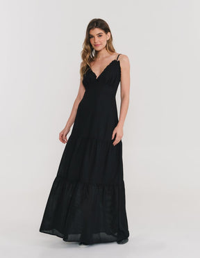 Vestido Longo Decote v - Preto