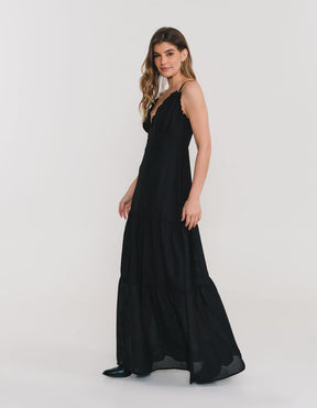 Vestido Longo Decote v - Preto