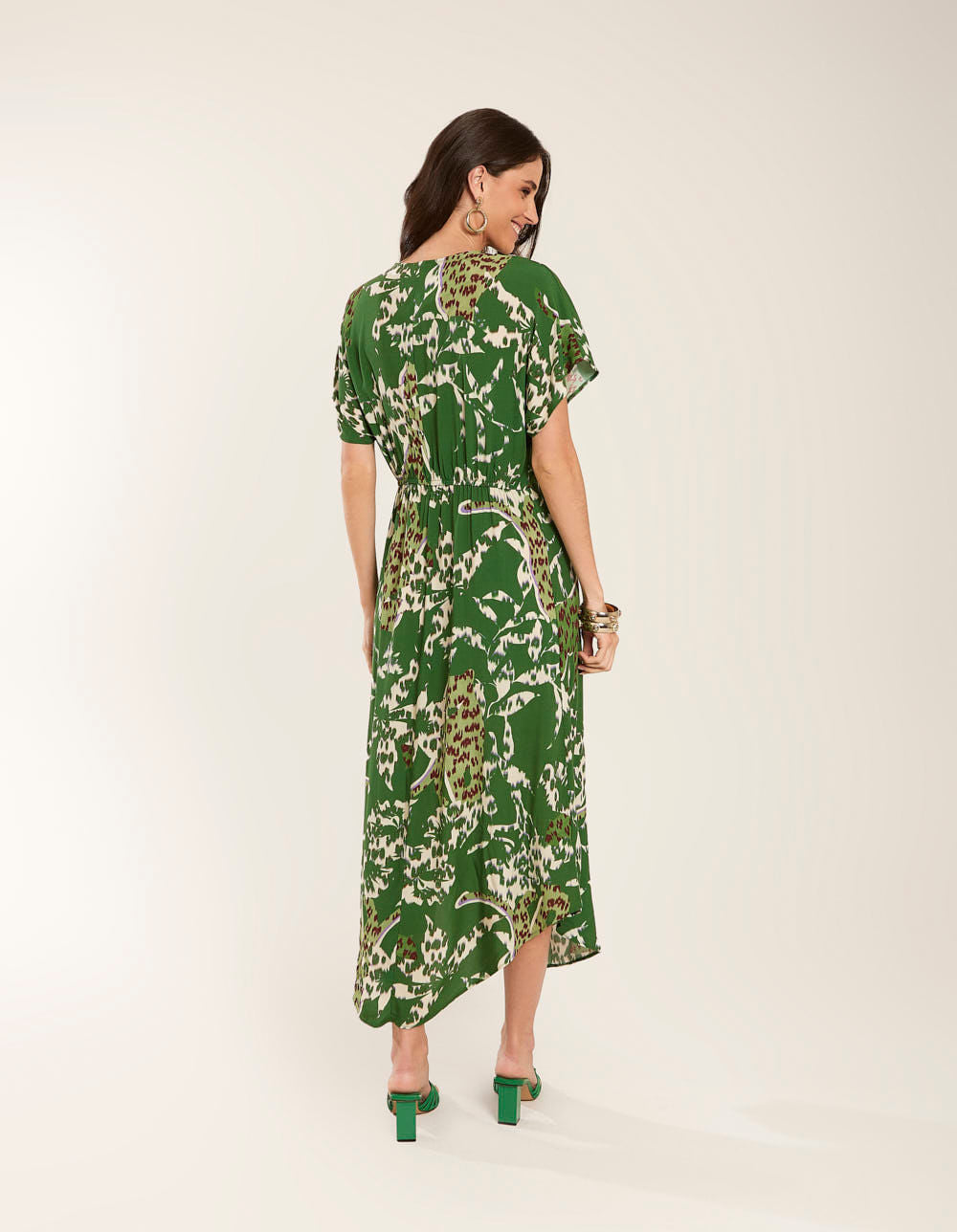 Vestido Midi Fenda Estampado Adriele - Verde